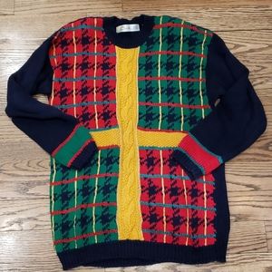 Vintage Chaus houndstooth color block sweater